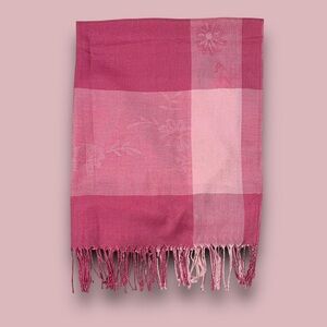 Y2K Pink Plaid Floral Pashmina Scarf Wool Silk Festival Cottagecore